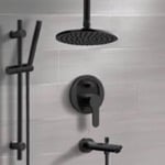 Remer TSR42 Matte Black Tub and Shower System with 8 Inch Rain Ceiling Shower Head and Hand Shower